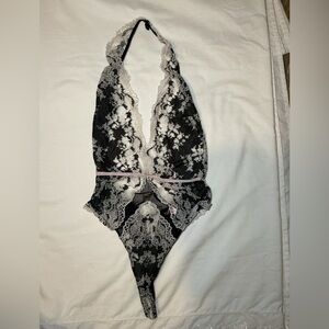 Elegant Black and White Lace one piece lingerie
